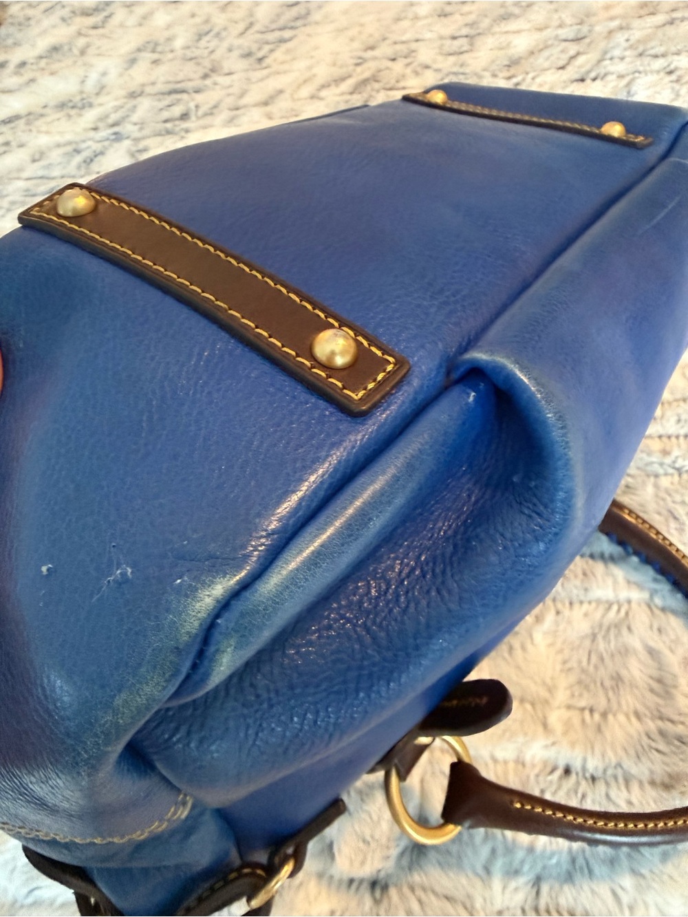 Dooney & Bourke Royal Blue Leather Handbag Mail Satchel Florentine - Picture 5 of 12